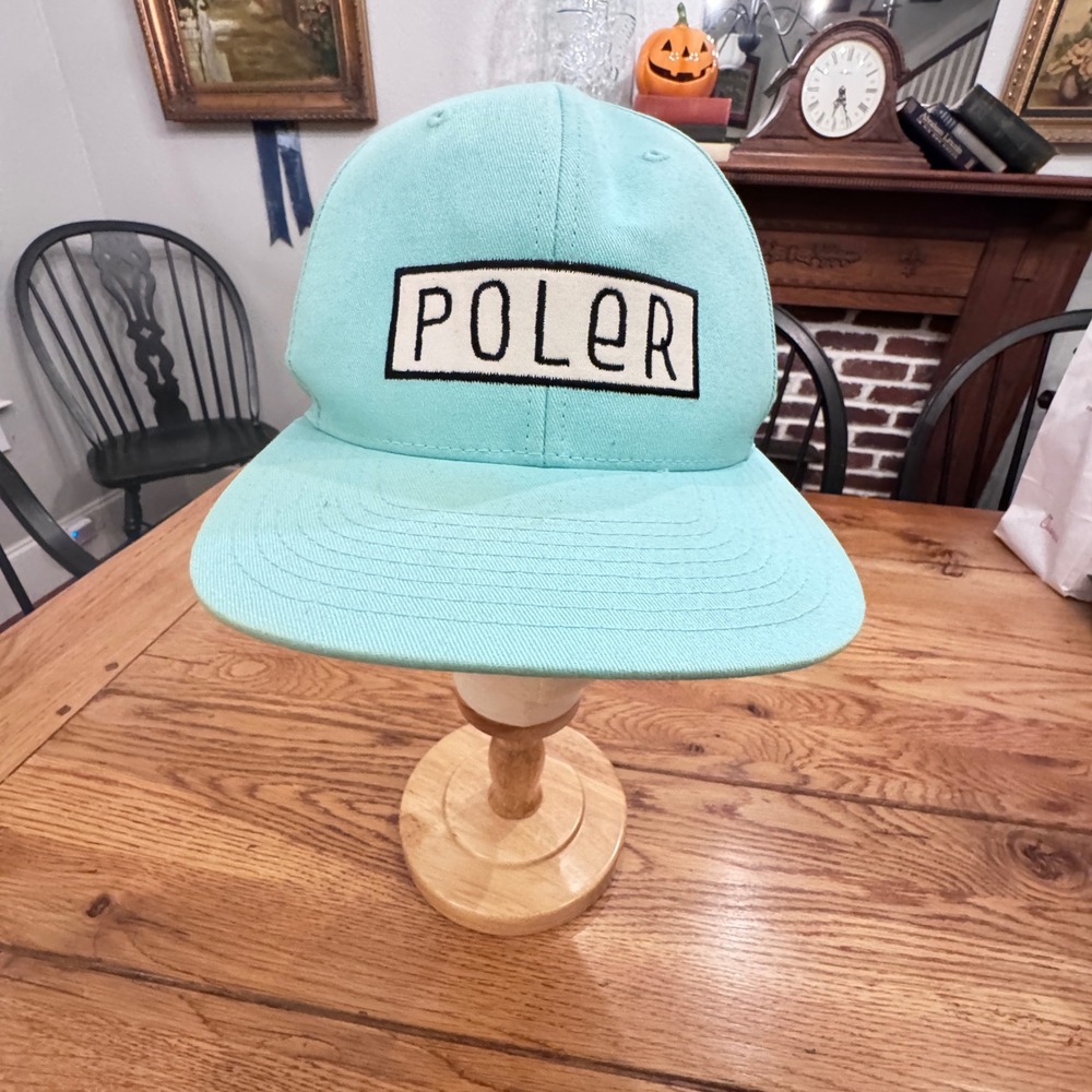 Poler Stuff Font Patch Hat Aqua Blue Snapback Camp Vibes Flat Brim 214ACU7201